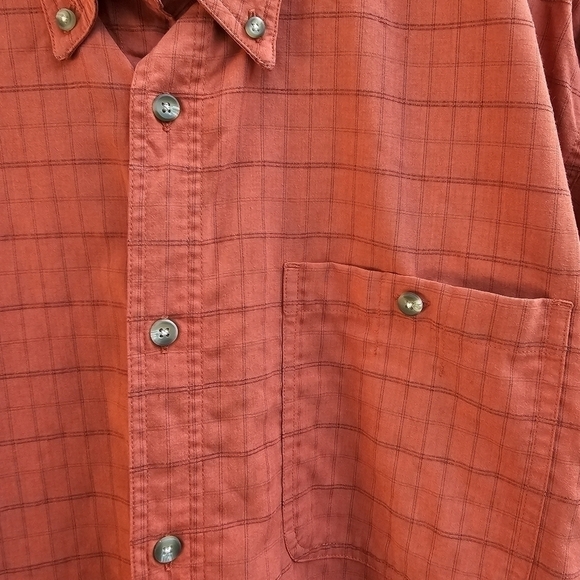 Columbia Orange Check Button-down Long-sleeved Shirt, Casual, Size Large - Picture 5 of 9